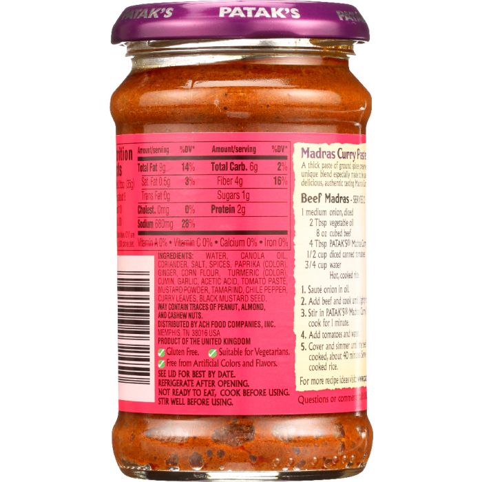 PATAKS: Paste Curry Madras, 10 oz