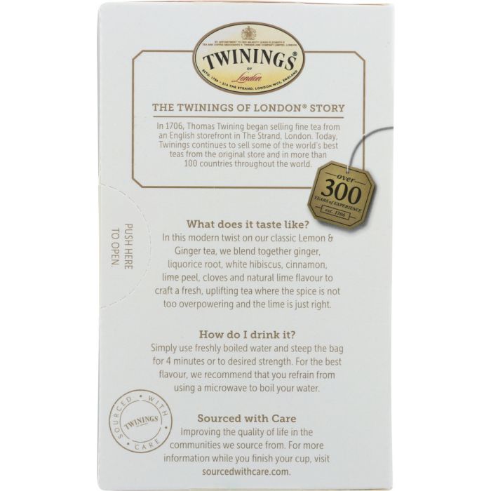 TWINING TEA: Support Lime & Ginger Herbal Tea, 18 bg