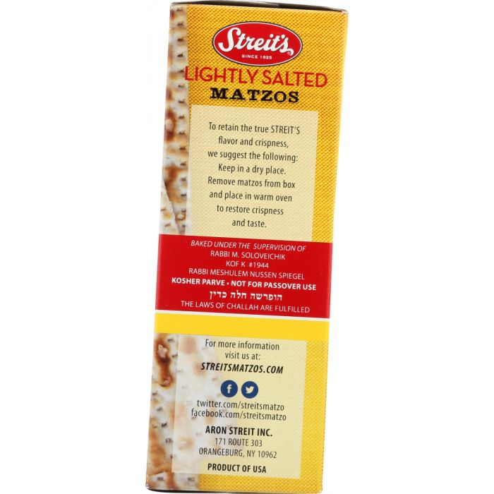 STREITS: Lightly Salted Matzo, 11 oz