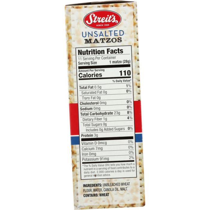 STREITS: Unsalted Matzo, 11 oz