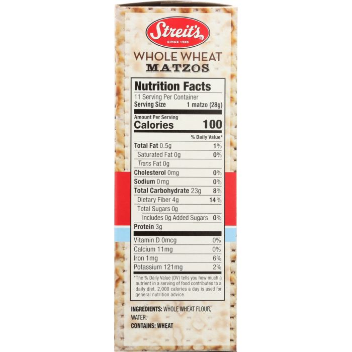 STREITS: Whole Wheat Matzo, 11 oz