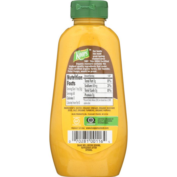 KOOPS': Organic Yellow Mustard, 12 oz