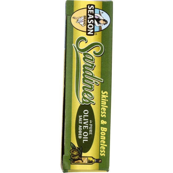 SEASON BRAND: Skinless and Boneless Imported Sardines in Pure Olive Oil, 3.75 Oz