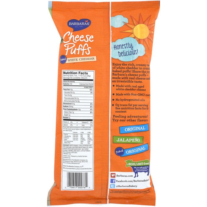 BARBARA'S BAKERY: Cheese Puffs Baked White Cheddar, 5.5 oz