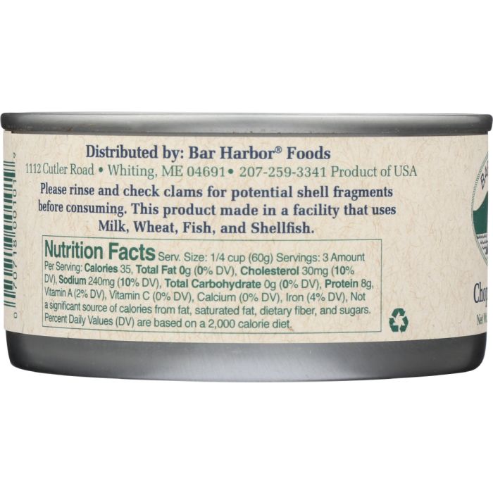 BAR HARBOR: Premium All Natural Chopped Clams, 6.5 oz