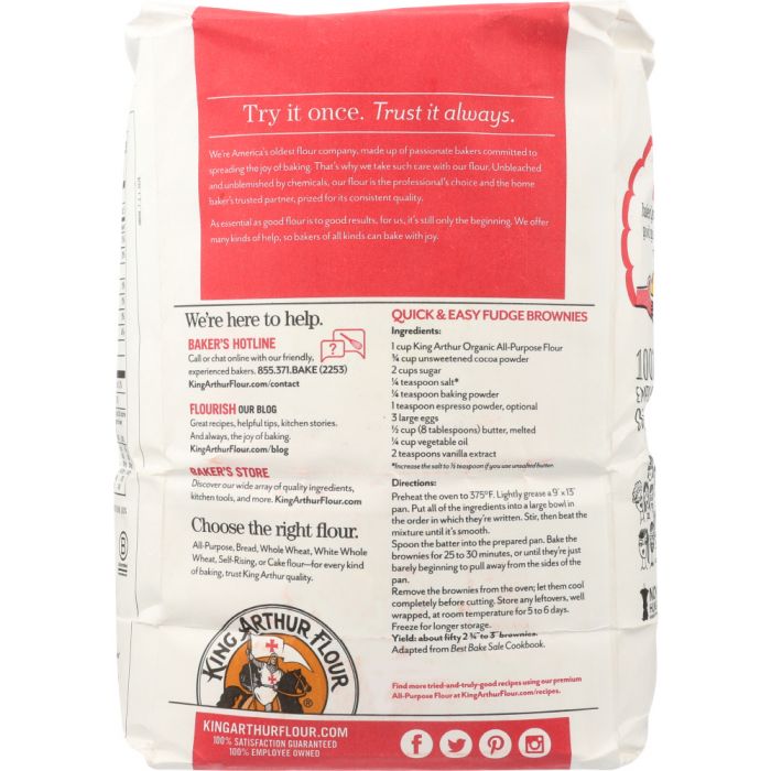 KING ARTHUR FLOUR: Organic Unbleached All Purpose Flour, 5 lbs