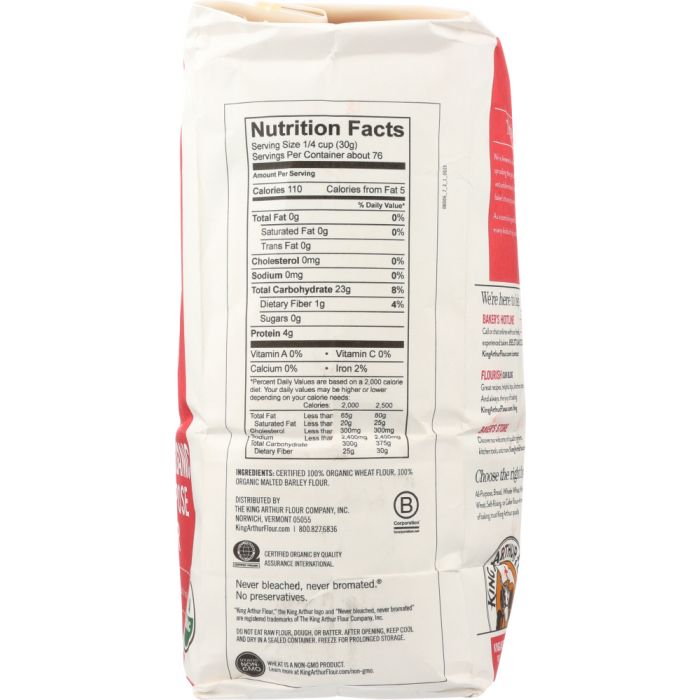 KING ARTHUR FLOUR: Organic Unbleached All Purpose Flour, 5 lbs