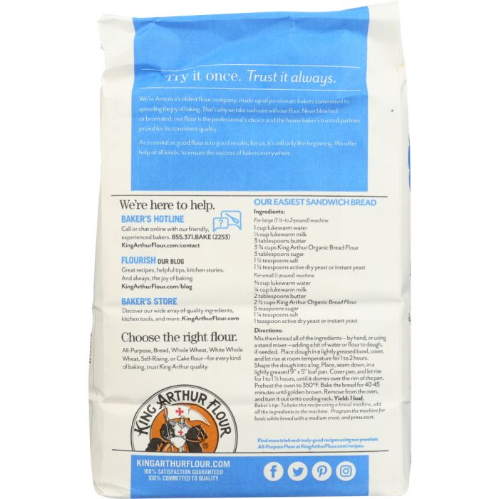 KING ARTHUR: 100% Organic Bread Flour, 5 lb