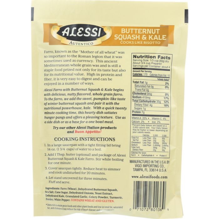 ALESSI: Farro Butternut Squash & Kale, 7 oz