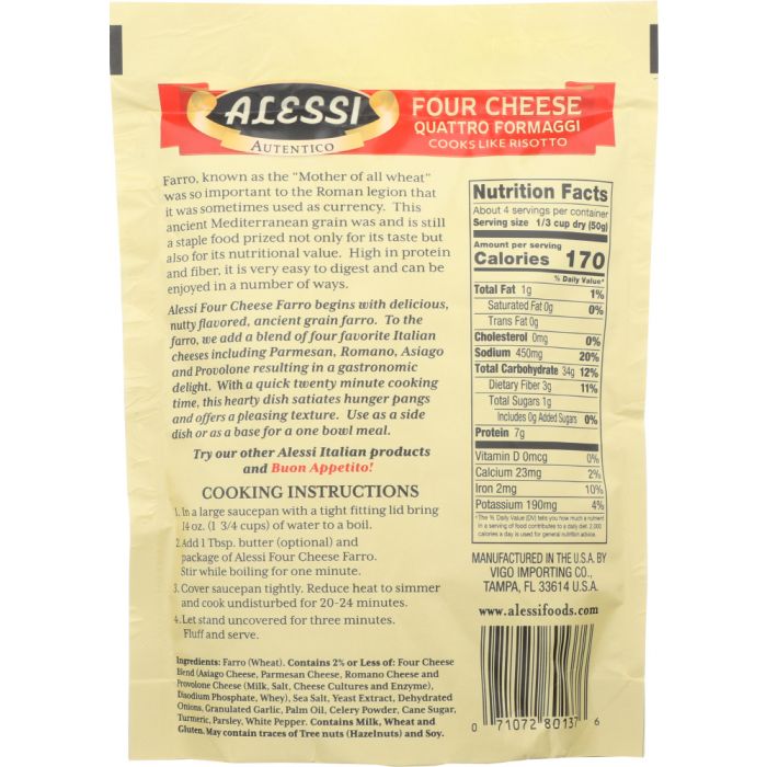 ALESSI: Farro Four Cheese Quattro Formaggi, 7 oz