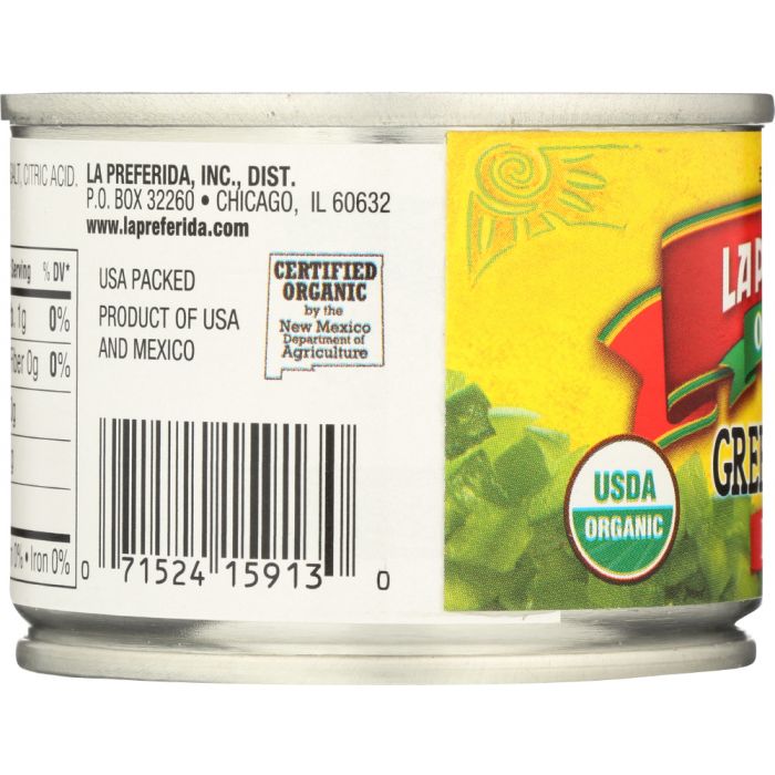 LA PREFERIDA: Organic Mild Diced Green Chiles, 4 oz