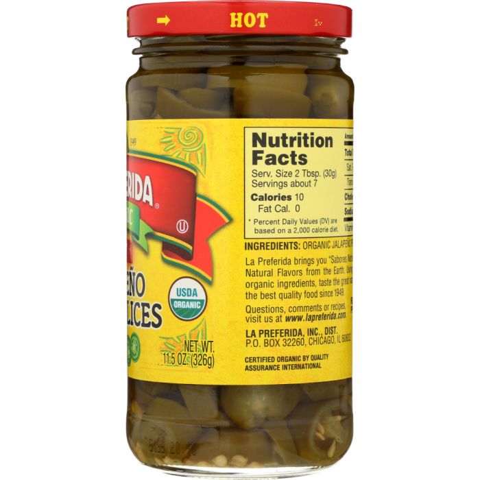 LA PREFERIDA: Organic Jalapeno Nacho Slices Hot, 11.5 oz