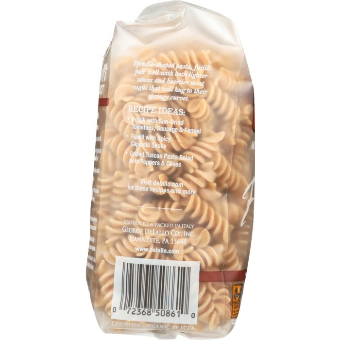 DELALLO: Organic Whole Wheat Fusilli Pasta No.27, 16 oz