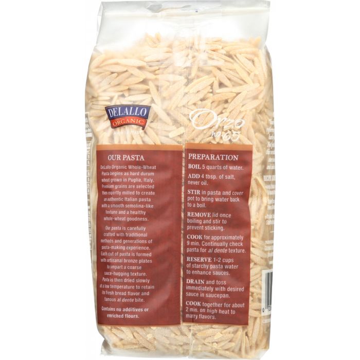 DELALLO: Orzo No. 65 100% Organic Whole Wheat Pasta, 16 oz