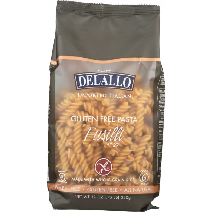 DELALLO: Gluten-Free Pasta Whole Grain Rice Fusilli, 12 oz