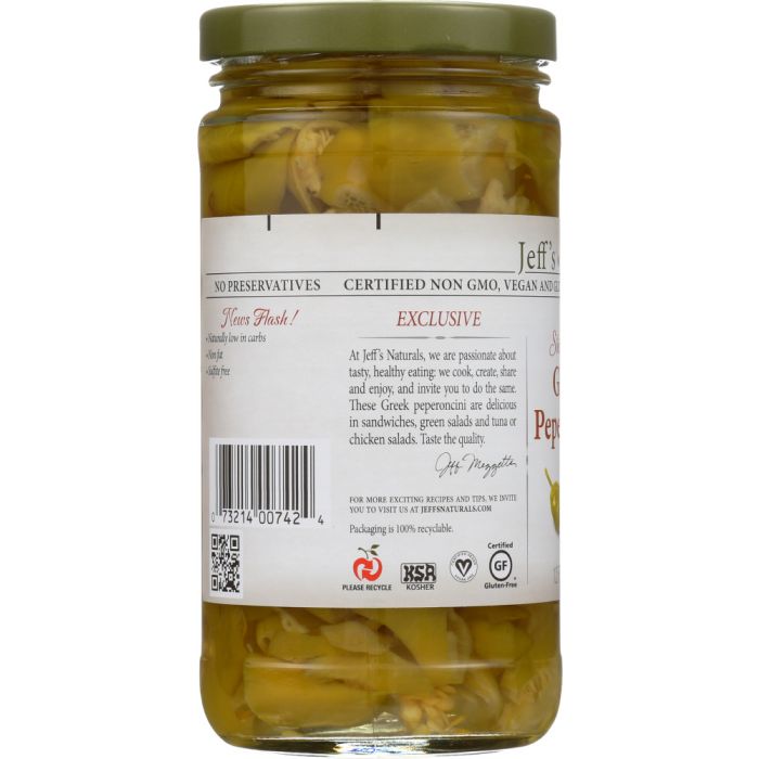 JEFF'S NATURALS: Sliced Golden Greek Peperoncini, 12 oz