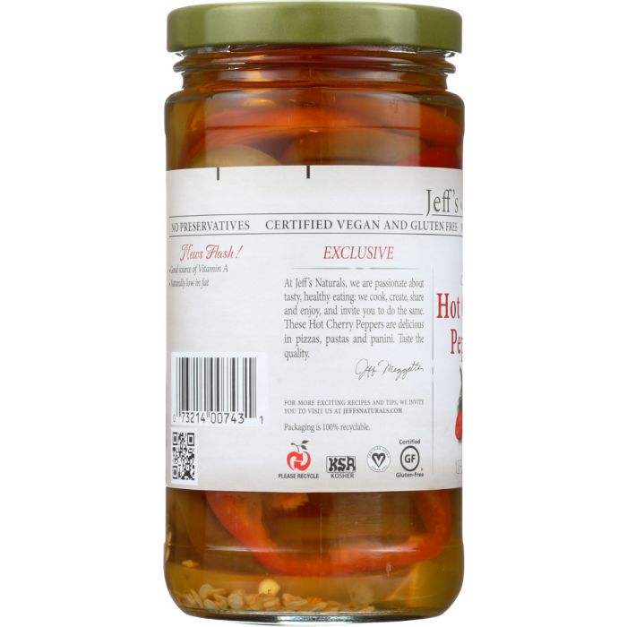 JEFF'S NATURALS: Sliced Hot Cherry Peppers, 12 oz