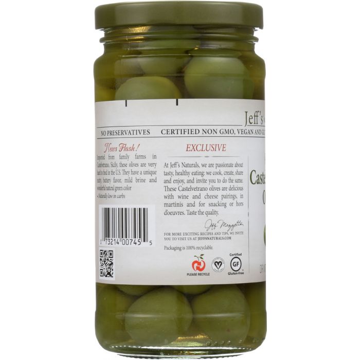 JEFF'S NATURALS: Whole Castelvetrano Olives, 7.5 oz