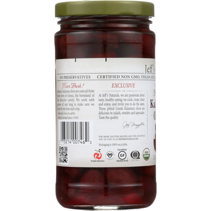 JEFF'S NATURALS: Organic Pitted Whole Greek Kalamata Olives, 7 oz