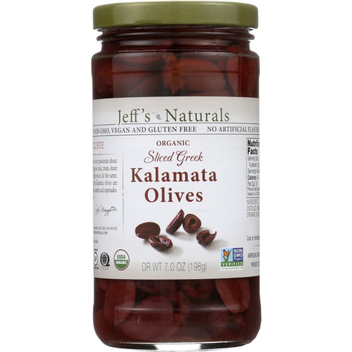 JEFF'S NATURALS: Organic Pitted Sliced Greek Kalamata Olives, 7 oz