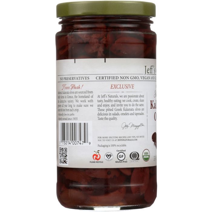 JEFF'S NATURALS: Organic Pitted Sliced Greek Kalamata Olives, 7 oz