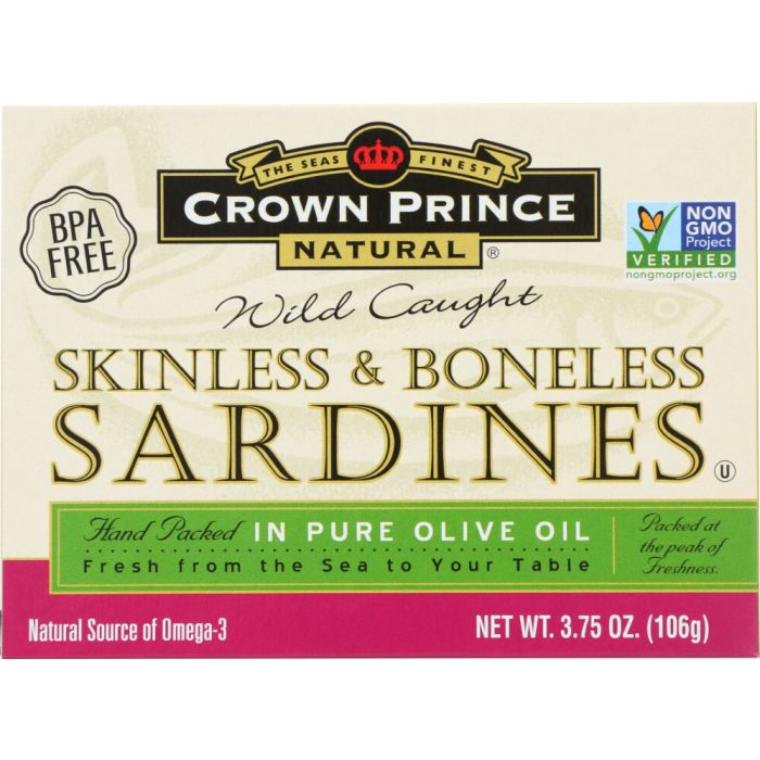 CROWN PRINCE: Skinless & Boneless Sardines in Olive Oil, 3.75 oz