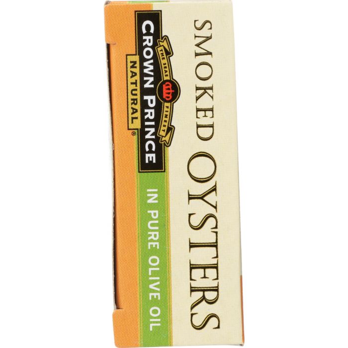 CROWN PRINCE: Naturally Smoked Oysters in Pure Olive Oil, 3 oz