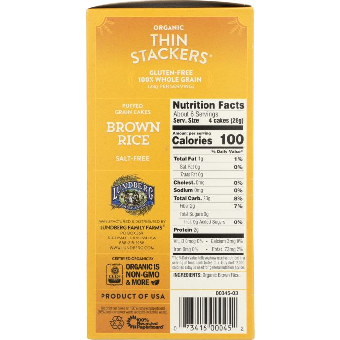 LUNDBERG: Thin Stacker Brown Rice, 5.9 oz