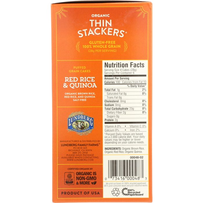 LUNDBERG: Rice Cakes Thin Stackers Red Rice & Quinoa, 5.9 oz