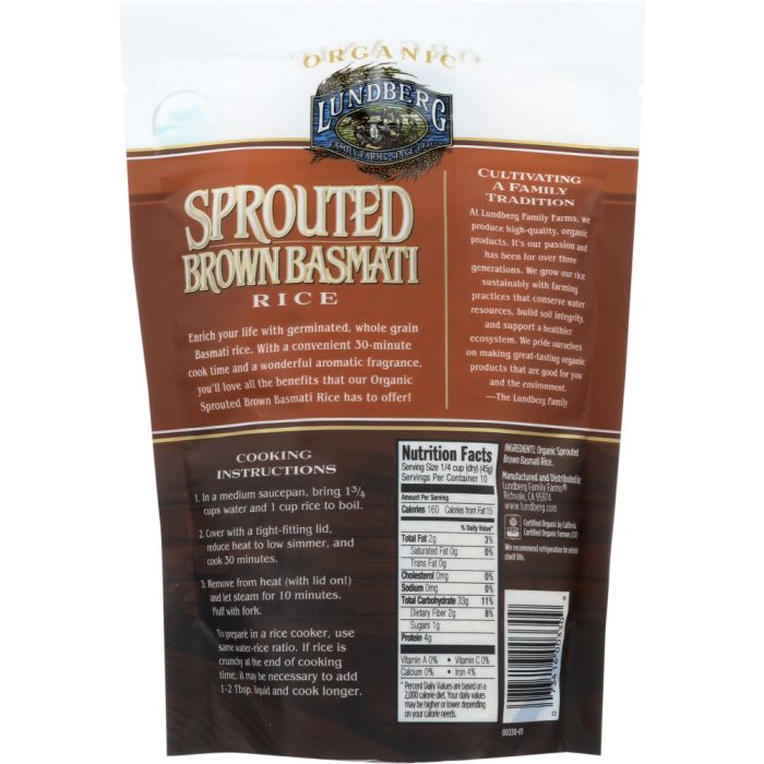 LUNDBERG: Organic Sprouted Brown Basmati Rice, 1 lb