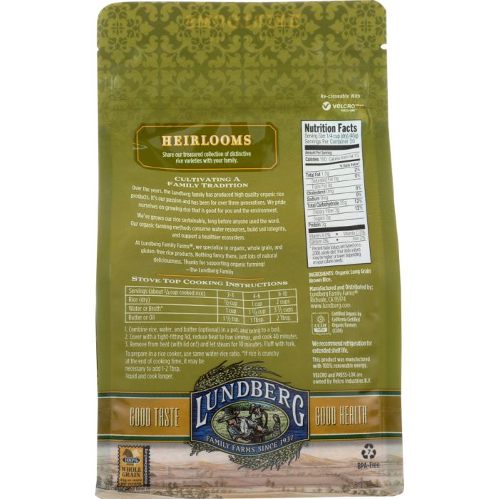 LUNDBERG: Organic Brown Long Grain Rice, 2 lb