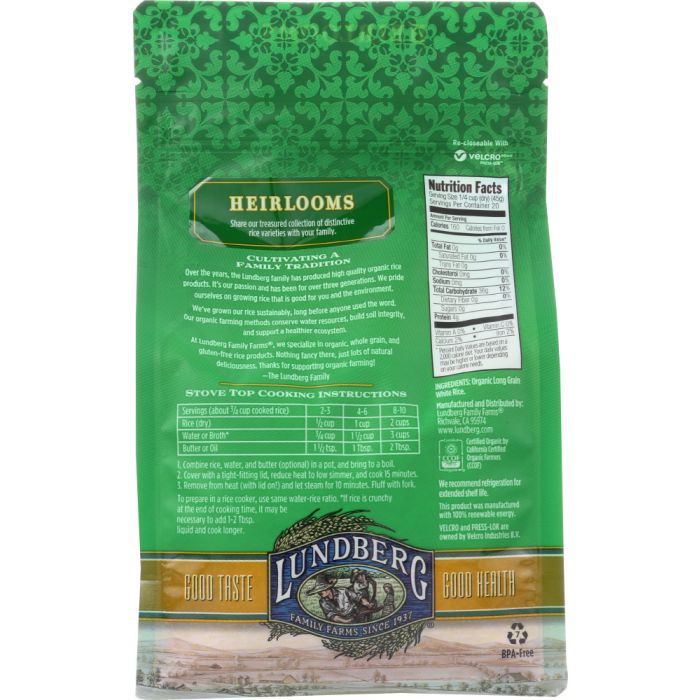 LUNDBERG FAMILY FARMS: Organic White Long Grain Rice, 32 oz