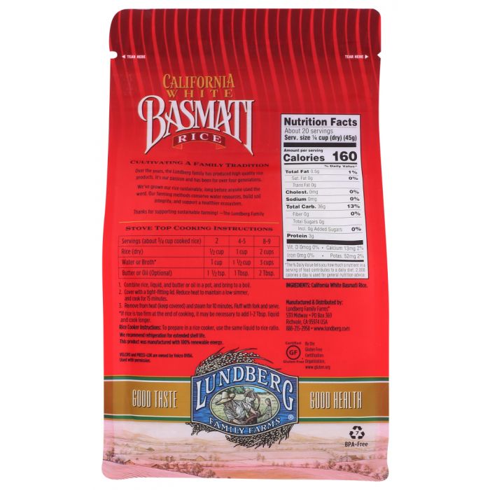 LUNDBERG: California White Basmati Rice, 2 lb