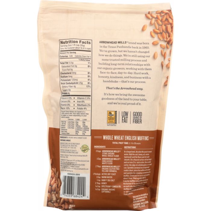 ARROWHEAD MILLS: Organic Stone Ground Whole Wheat Flour, 22 oz