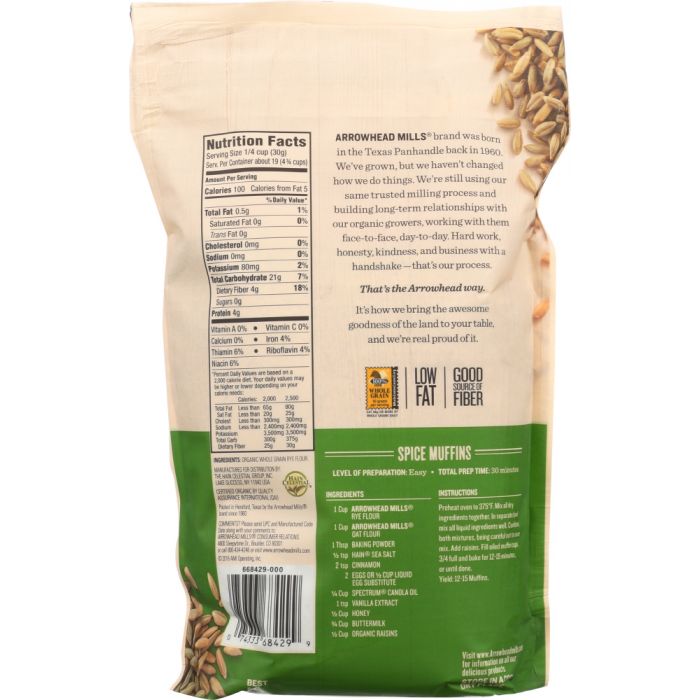 ARROWHEAD MILLS: Organic Rye Flour, 20 oz