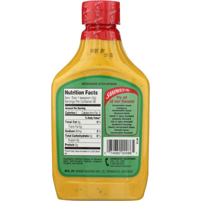 WOEBER'S: Sandwich Pal Jalapeno Mustard, 16 oz