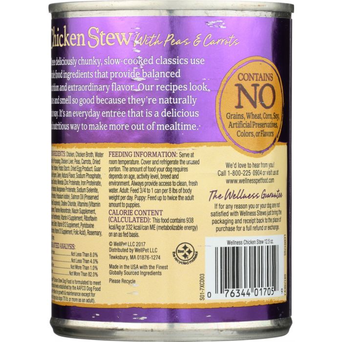 WELLNESS: Chicken Stew with Peas & Carrots Canned Dog Food, 12.5 oz