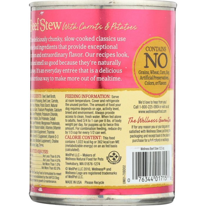 WELLNESS: Beef Stew with Carrots & Potatoes Canned Dog Food, 12.5 oz