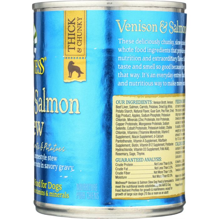 WELLNESS: Venison and Salmon Stew Carrots Potatoes Dog Food, 12.5 oz