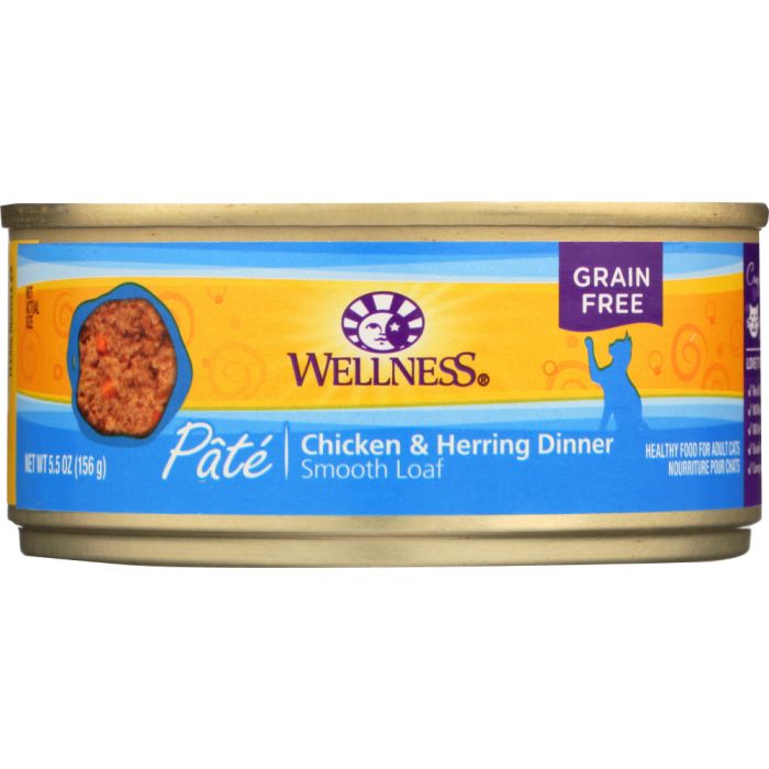 WELLNESS: Adult Chicken and Herring Canned Cat Food, 5.5 oz