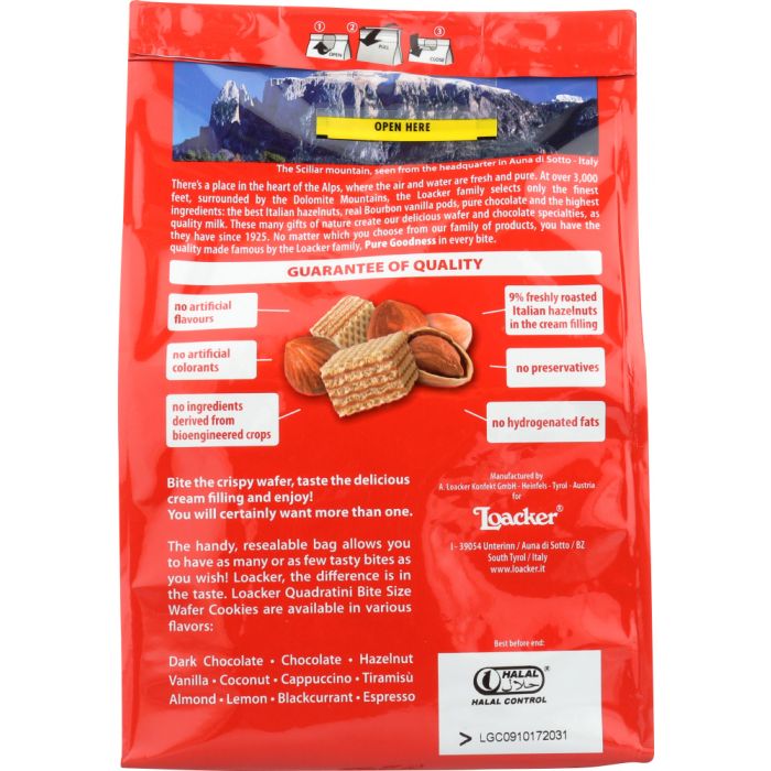 LOACKER: Quadratini Hazelnut Wafer 250g, 8.82 oz