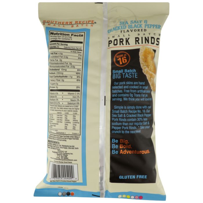 SOUTHERN RECIPE SMALL BATCH: Pork Rind Sea Salt Cracked Pepper, 4 oz