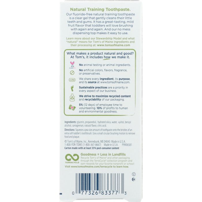 TOMS OF MAINE: Toddler Fluoride-Free Natural Training Toothpaste Mild Fruit, 1.75 oz