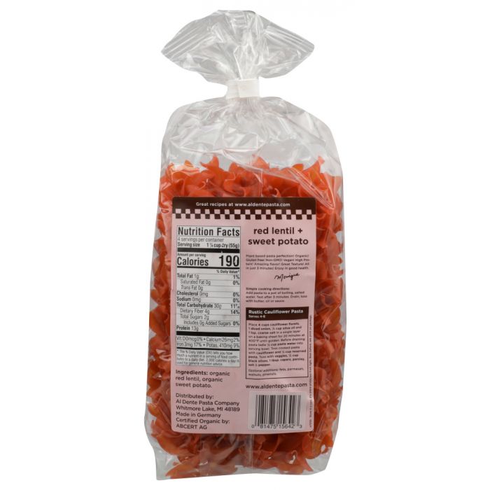 AL DENTE: Red Lentil Sweet Potato Plant Based Pasta, 8 oz