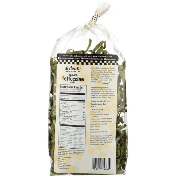 AL DENTE: Spinach Fettuccine Pasta, 12 oz