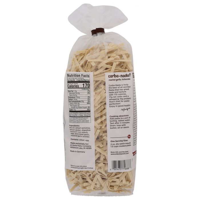 AL DENTE: Carba-Nada Roasted Garlic Fettucine Noodles, 10 oz