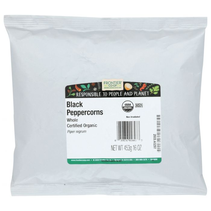 FRONTIER: Natural Products Whole Organic Black Peppercorns,  16 oz