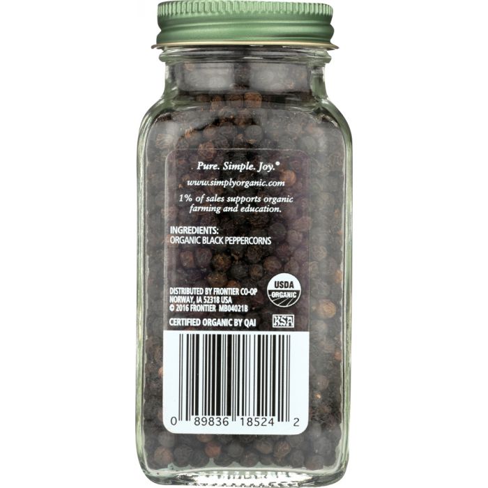 SIMPLY ORGANIC: Black Whole Peppercorns, 2.65 Oz