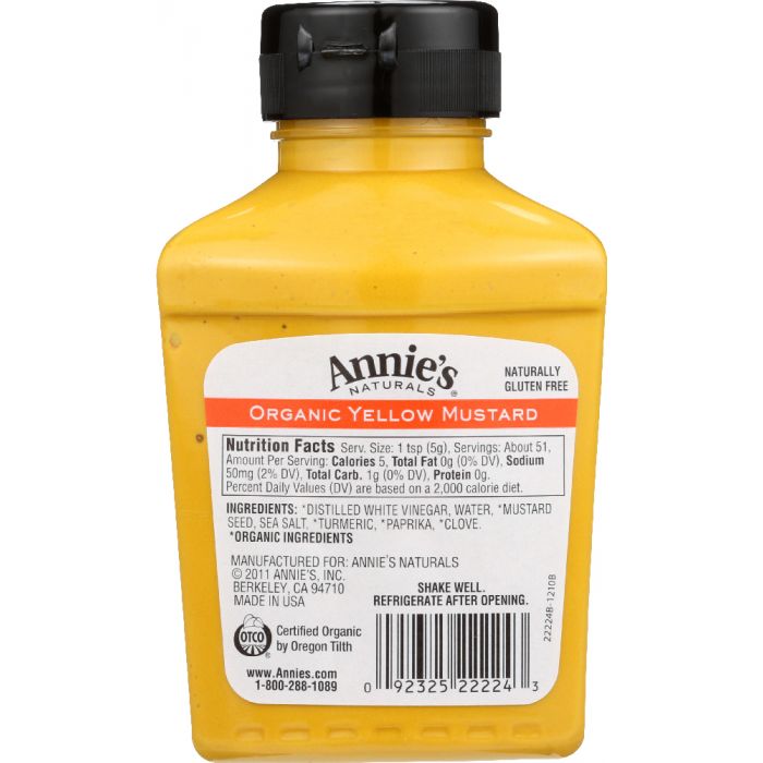 ANNIE'S NATURALS: Organic Yellow Mustard, 9 oz