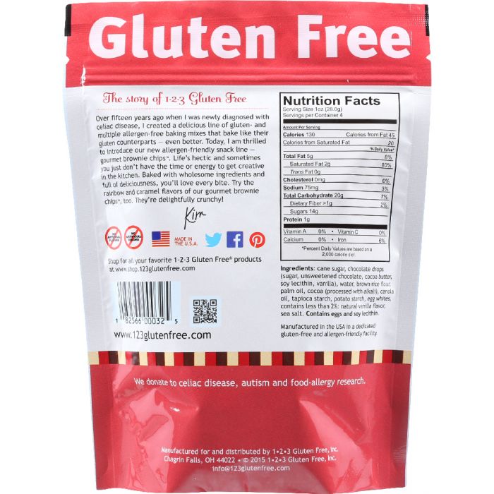 123 GLUTEN FREE: Gourmet Brownie Chips Chocolate Chip, 4 oz